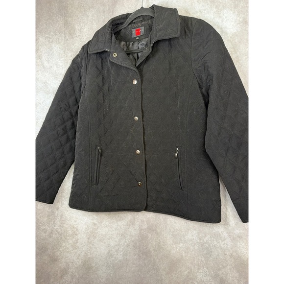 Gallery Quilted Black Button Front Lightweight Jacket Women's Size Large - Picture 2 of 5